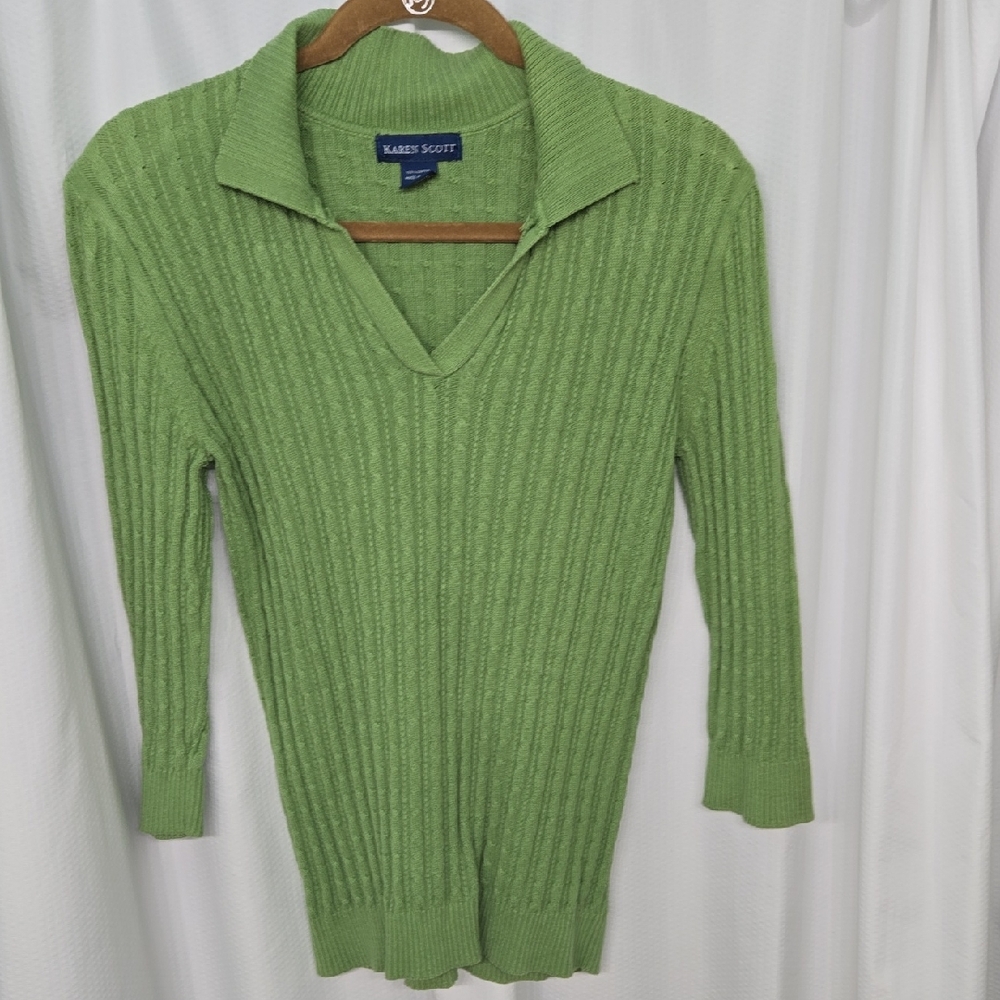 Like-new! Karen Scott Green V-Neck Ribbed Sweater
